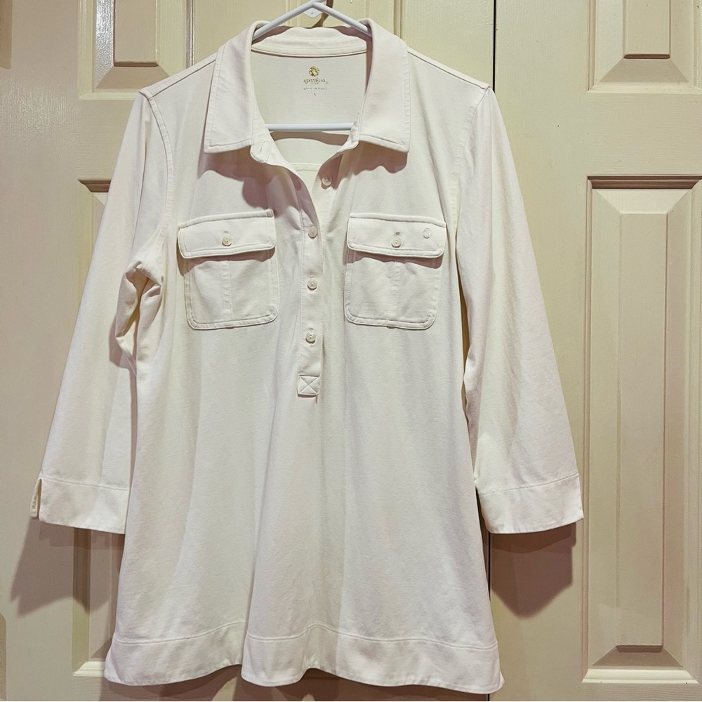 SPARTINA 449 Sutter Button Front Blouse Top Size L Cream